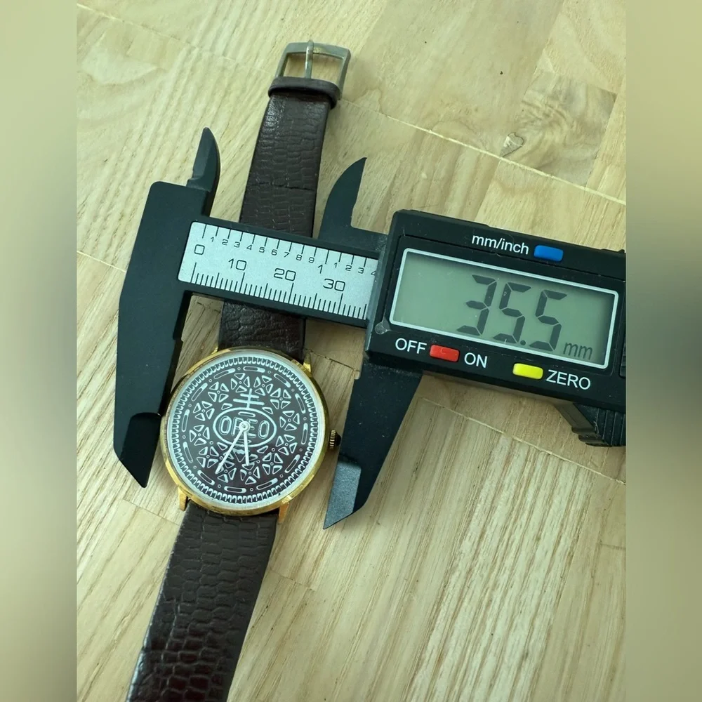 Vintage Oreo cookie Swiss made leather watch NEW BATTERY